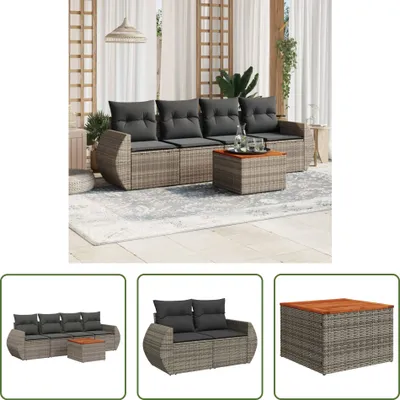 Produktbild von The Living Store 5-tlg. Garten-Sofagarnitur mit Kissen Grau Poly Rattan
