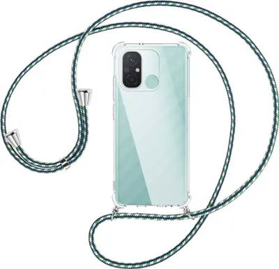 Produktbild von Handykette Backcover-Schutzhülle mit Band (Metall silberfarben) für Xiaomi Redmi 12C (6.71'') - grün/blau/weiß