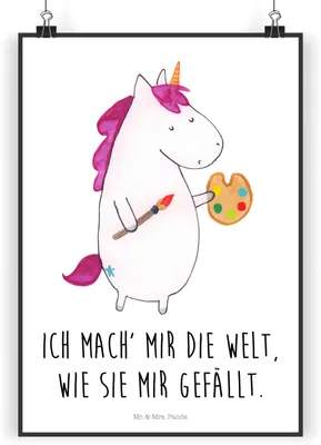 Produktbild von Mr. & Mrs. Panda Bild Einhorn Künstler DIN A5 - Weiß - Geschenk, Welt, drucke, Unicorn, Einhörner, Kunstdruck, wanddeko, Wanddekoration, Farbe, Plakat, Malen