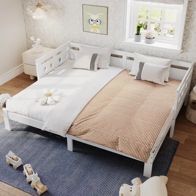 Image de OKWISH Lit gigogne 90 x 200 cm - Lit extensible avec 2ème lit - Blanc