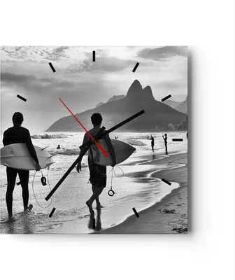 Produktbild von Wanduhr - Quadrat - Glasuhr - Meer Welle Surfen - 40x40cm - Schleichendes Uhrwerk - Lautlos - zum Aufhängen bereit - Dekoration Modern - Wanddekoration aus Glas - C3AC40x40-3745