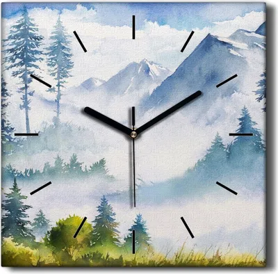 Produktbild von Coloray Hodiny Unikátní 30x30 cm  Tiché hodiny Pro obývací pokoj a kuchyň Nástěnné hodiny Plátno Černé ručičky hodin - Krajina Berge Baum