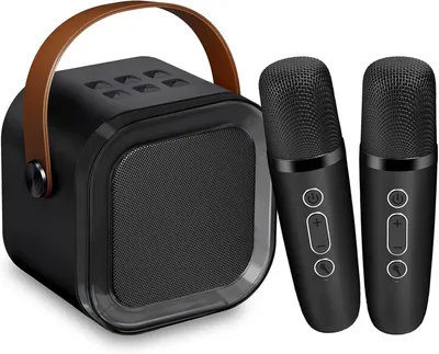 Produktbild von Mini Karaoke Maschine Kinder mit 2 Mikrofonen, tragbar Kinder Mikrofon Geschenk 3-12 Jahre, Kindermikrofon mit 5 magischen Stimmen, Jungen Spielzeug