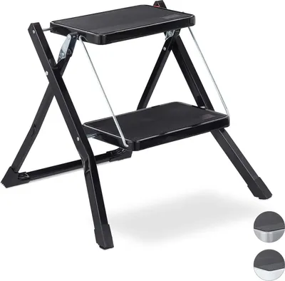 Immagine prodotto di Scala domestica pieghevole a 2 gradini - Gradino salvaspazio - Antiscivolo - 5x50x50 cm - Nero
