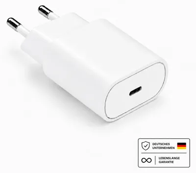 Produktbild von Schnellladegerät Netzteil USB-C Universal 25W mit Ladekabel – Für iPhone, Samsung , etc. – Weiß / Ohne Kabel