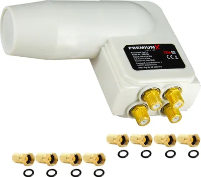 Produktbild von PremiumX Quad LNB weiß SAT für 4 Teilnehmer DVB-S2 HD 4K inkl. 8x F-Stecker