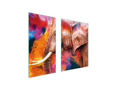 Produktbild von Herdabdeckplatten 2 teilig 75x52 Glaskeramikkochfeld Abdeckung Glas Schneidebrett Elefant Bunt