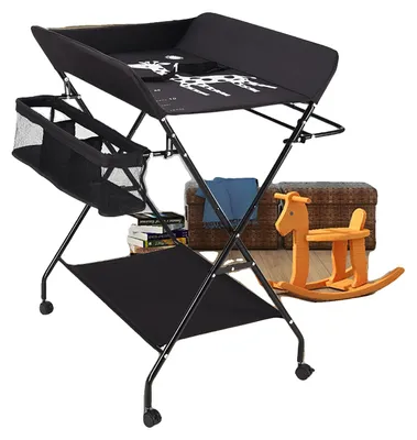 Image de Table à langer, réglable en hauteur, pliable, noire