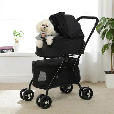 Immagine prodotto di Carrozzina per cani - Carrozzina pieghevole per cani - Passeggino - Passeggino doppio per animali domestici - Pieghevole