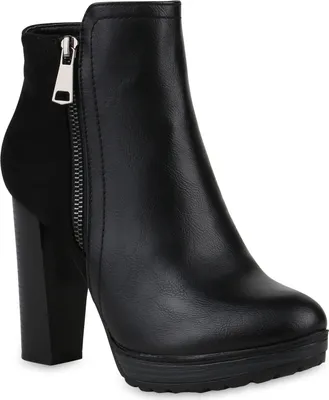Produktbild von Mytrendshoe Damen Stiefeletten Plateau-Boots Zipper Schuhe 818507, Farbe: Schwarz, Größe: 39
