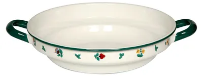 Produktbild von Bauernschüssel flach 24, COUNTRY, Durchmesser 24 cm, Höhe 6,5 cm, Inhalt 2 Liter, Emaille, weiß mit Streublumen, Induktion