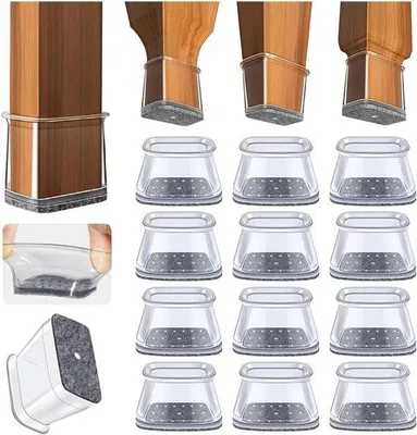 Produktbild von Famanu Stuhlbeinschutz 32 Stück - Transparente Silikon-Stuhlbeinkappen mit Filzgleitern