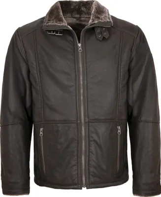 Produktbild von Redpoint - Herren Lederjacke Lammnubuk Kunstfell dunkelbraun : 64
