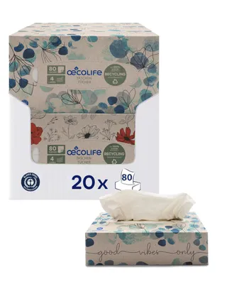Produktbild von œcolife Taschentücher Recycling, 4-lagig, 1600 Tücher, 20 Packungen à 80 Stück, Recyclingpapier