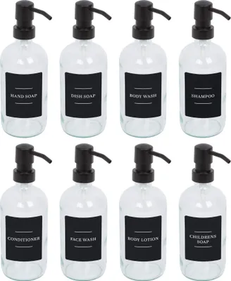 Produktbild von Harbor Housewares Seifenspender aus Glas mit Etiketten – 500 ml – transparent/schwarz – 8 Stück