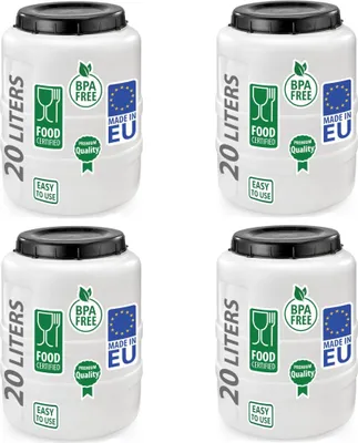 Produktbild von 4er Set Weithalsfass Fasssilage Gepäcktonne Gärfass Gärbehälter Futtertonne 20 Liter mit Deckel weiß