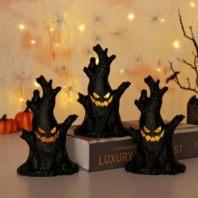 Produktbild von 3 Stück Led Halloween Dekoration Geist Baumstumpf Batteriebetrieben Nachtlicht Stimmungslicht Kerzenlicht LED Kerzen Party Warmweiß