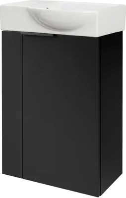 Produktbild von FACKELMANN SBC B.PARIS Gäste WC Waschtisch Set 45 cm breit, Schwarz matt, Keramikwaschbecken Weiß, Hahnloch links, Türanschlag rechts  ideal für moderne Badezimmer