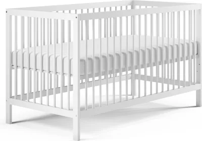 Produktbild von Kids Collective Babybett Kinderbett Gitterbett 60x120 und 70x140 cm höhenverstellbarer Lattenrost & herausnehmbare Sprossen stabiles Buchenholz | ab Geburt bis zum 3. Lebensjahr  EU | weiß