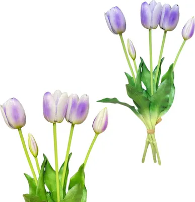 Produktbild von Lavendeltulpen - Gummistrauß mit Tulpen 39 cm Real Touch Farbe 18