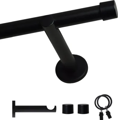 Zdjęcie produktu dla Voppi Karnisz pojedynczy Loft z żabkami 300 cm czarny 19 mm, metalowy karnisz rurkowy, nowoczesny karnisz ścienny