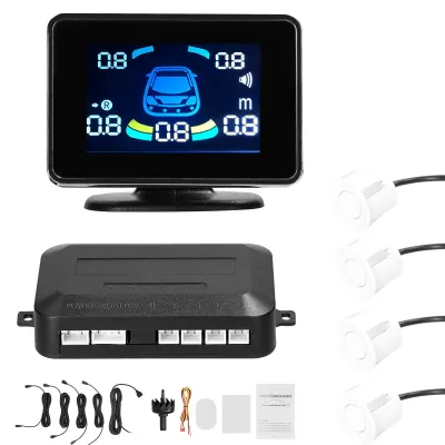 Image de Système d'aide au stationnement avant et arrière – 4 capteurs de stationnement avec affichage LCD de la distance, réglage du volume et avertisseur sonore, alarme de recul pour voiture
