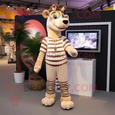 Produktbild von Beigefarbenes REDBROKOLY Zebra Maskottchen kostüm gekleidet in einen Playsuit und Ohrringe