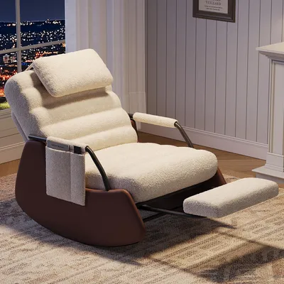 Zdjęcie produktu dla Fotel bujany ProximaX Relax z podnóżkiem – regulowane oparcie, obicie z pluszu, wygodny fotel do salonu