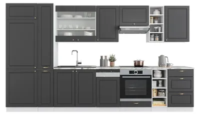 Image de Cuisine Vicco Fame-Line Anthracite-or/blanc 355cm , PT Marbre, Model 49295