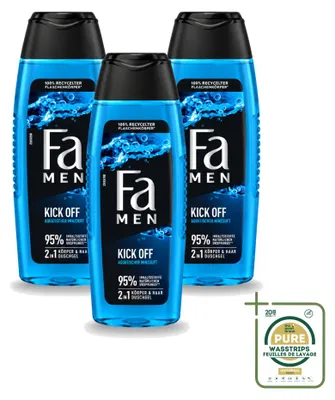 Productafbeelding van 3 x Fa Men Kick Off Douchegel - Watermuntgeur - 250 ml - Voordeelverpakking - 3 stuks
