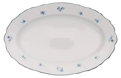 Produktbild von Thun, 1794, ovale Schale, 39 cm, tschechisches Porzellan, Bernadotte-Muster, blaue Rosen, Marke: Thun