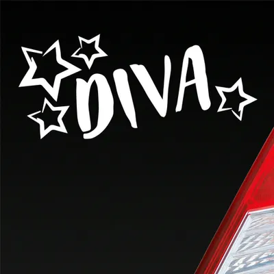 Produktbild von Auto Aufkleber Diva Sterne Stars Schriftzug 17,5x10 cm Weiss Matt Sticker Heckscheibenaufkleber