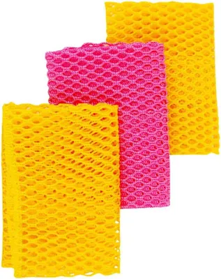 Produktbild von Innovative Geschirrspülnetztücher/Topfreiniger – 100 % geruchsfrei/schnelltrocknend – keine Schwämme mehr mit Schimmelgeruch – perfekter Schrubber zum Geschirrspülen – 27,9 x 27,9 cm – 3 Stück – Gelb/Rosa/Gelb oder Rosa/Gelb/Rosa