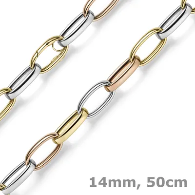 14mm-breite-Halskette-aus-585-Gold-gelb-rot-weiß-50cm