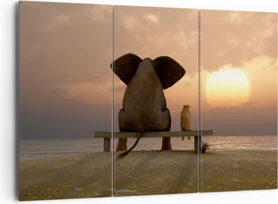 Produktbild von Bild auf Leinwand - Leinwandbild - Elefant Ufer Meer - 165x110cm - Wand Bild - Wanddeko - Leinwanddruck - Bilder - Kunstdruck - Wanddekoration - Leinwand bilder - Wandkunst - CE165x110-3555