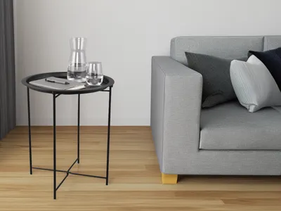 Produktbild von Couchtisch rund Schwarz mit Metallgestell, Beistelltisch Wohnzimmer für Sofas