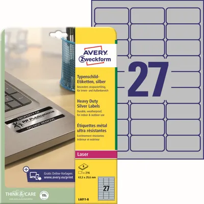 Image de 216 AVERY Zweckform Typenschildetiketten L6011-8 silber