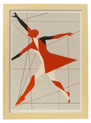 Produktbild von Abstraktes Ballerina Holzschnittplakat im Hochformat A3 mit Holzrahmen