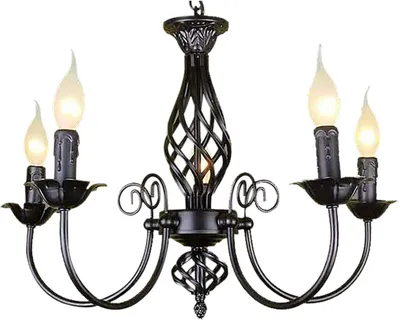 Produktbild von Deckenlampe E14 Flammig Kronleuchter Vintage Pendel Lampe Schwarz Hängelampe für Schlafzimmer Wohnzimmer