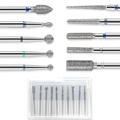 Immagine prodotto di Set di punte per fresa da manicure e pedicure, composto da 10 pezzi in materiale abrasivo