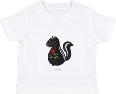 Produktbild von Mr. & Mrs. Panda Babyshirt Stinktier Blume 0. - 6. Monat - Weiß - Geschenk, Stinker,  T-Shirt, Kleinkind Shirt, Öko Baby, Skunk, Dreams, Wildtier, Verträumt