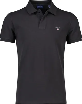 Produktbild von Gant Poloshirt 2 Knöpfe schwarz einfarbig mit Logo Baumwolle