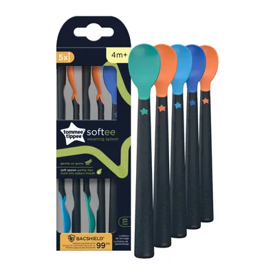 Produktbild von Tommee Tippee Esslernlffel Softee mit langem rutschfestem Stiel, extraweich, ab 4 Monaten, mehrfarbig, 5 stck