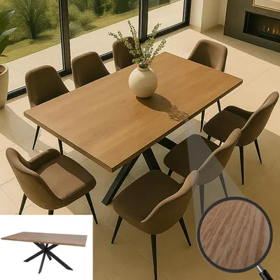 Produktbild von Esszimmertisch MCW-O55, Küchentisch Tisch Esstisch, Industrial MDF Metall 180cm  Walnuss-Optik