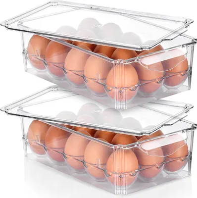 Zdjęcie produktu dla Vilde | Pojemnik na jajka - Z pokrywką - Przezroczysty - 2 sztuki - 27 × 16 × 7,5 cm - Organizer do lodówki - Na 30 jajek