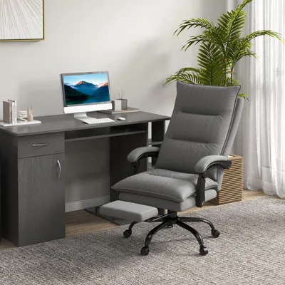 Productafbeelding van Ergonomische bureaustoel met verstelbare hoogte, werkstoel met vibratiemassage en verwarmingsfunctie, computerstoel/gamingstoel met verstelbare rugleuning en uitschuifbare voetsteun, grijs