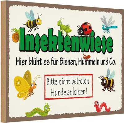 Obrázok produktu pre vianmo Drevený nápis 18x12 cm Insektenwiese Bienen Hummeln