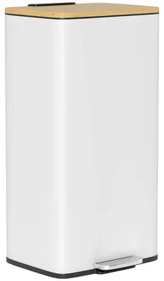 Image de Poubelle, couvercle à fermeture douce, seau intérieur amovible, blanc et naturel