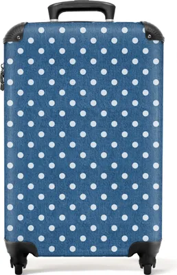 Produktbild von NoBoringSuitcases.com Hartschalen Handgepäck Koffer 55x35x20 cm, 36L, Drucke für Frauen: Blau, weiß - Polka dots, Reisekoffer mit 4 Rollen