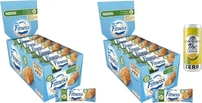Produktbild von 2er-Pack Nestlé Fitness Original Barrette di Cereali Integrali,Vollkornriegel,564g Packung,Jede Packung enthält 24 Riegel à 23,5g + 1er-Pack San Benedetto Eistee mit Zitrone Ohne Zucker 330ml Dose